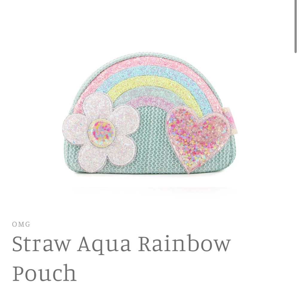 Miss Gwen’s Straw Aqua Glittery Rainbow Kids Pouch
